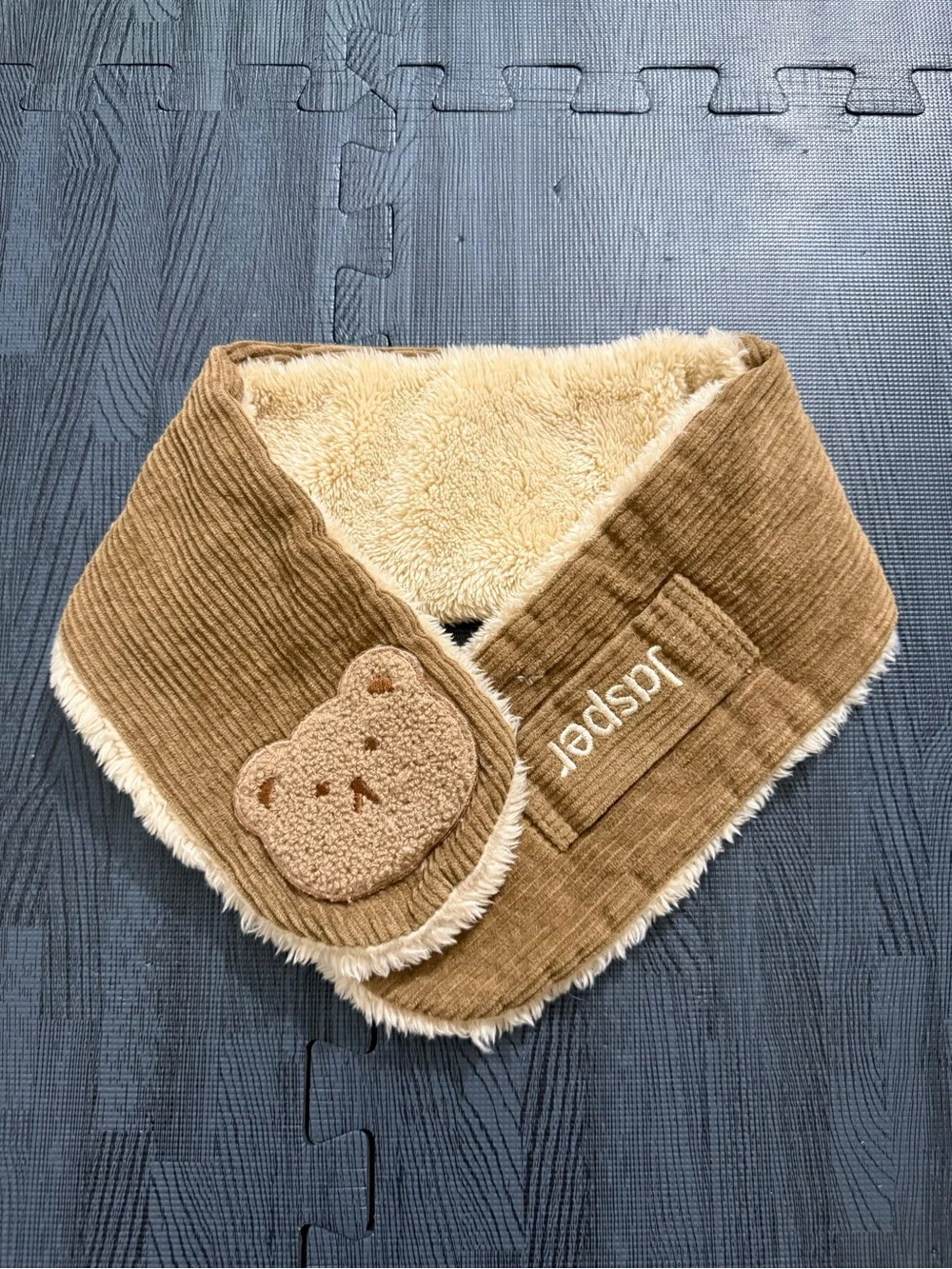 Kids Brown Teddy Corduroy Scarf - Cozy Plush Lined
